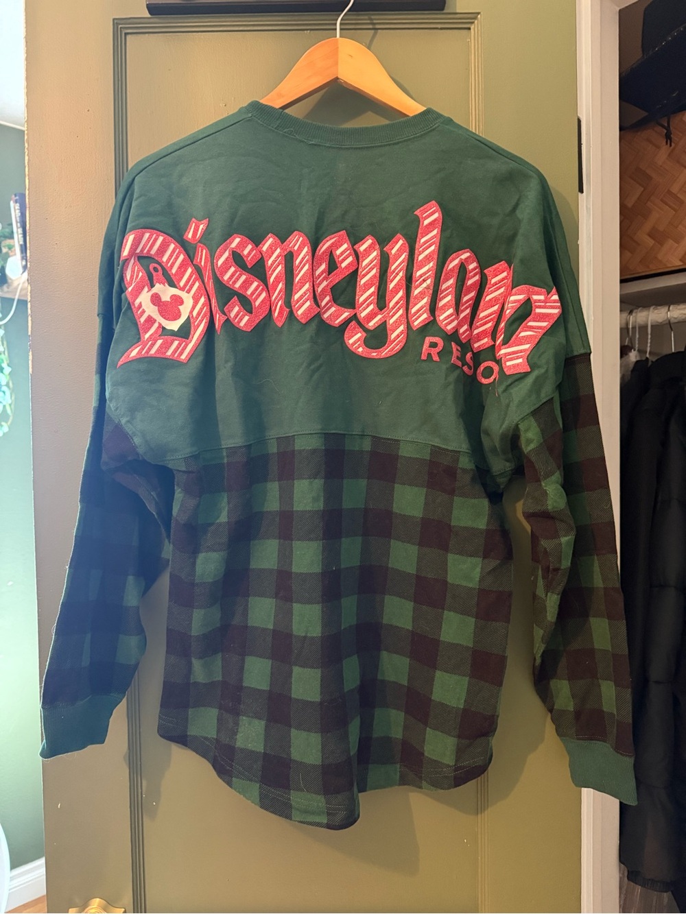 Disneyland Resort Green and Red Buffalo Plaid Long Sleeve Jersey